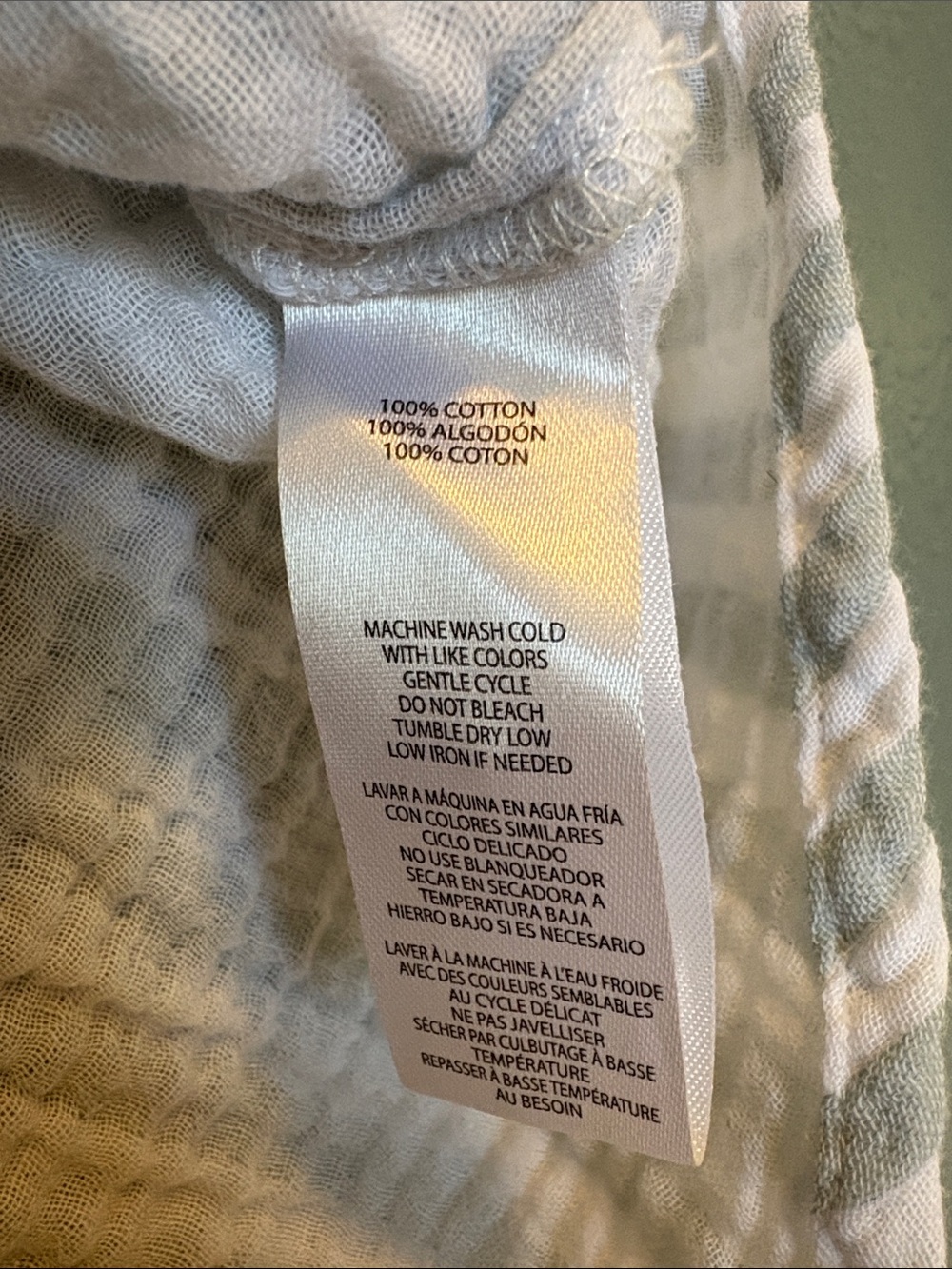 100% Cotton | Pale Green and White Striped Button-Down | Gauze Top - Picture 13 of 16